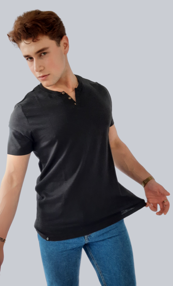 Henley Gris Oscuro Tela Piqué - Imagen 3