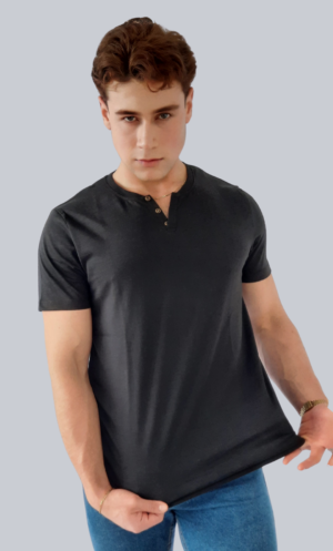 Henley Gris Oscuro Tela Piqué
