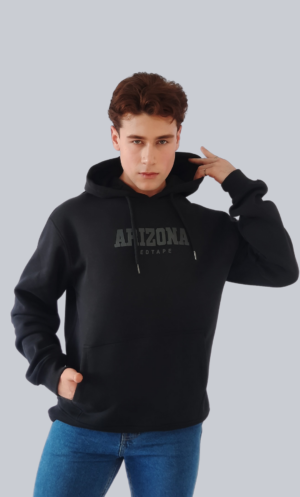Hoddie Negro de Algodón con Estampado