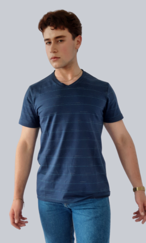 Camiseta Azul Marino Cuello V Listado