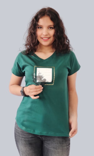 Camiseta Verde Estampada Algodón