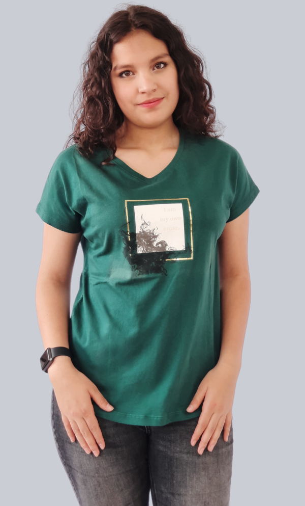 Camiseta Verde Estampada Algodón - Imagen 3