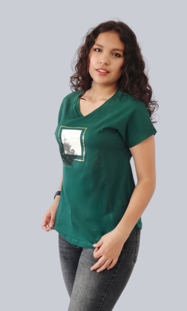 Camiseta Verde Estampada Algodón - Imagen 2
